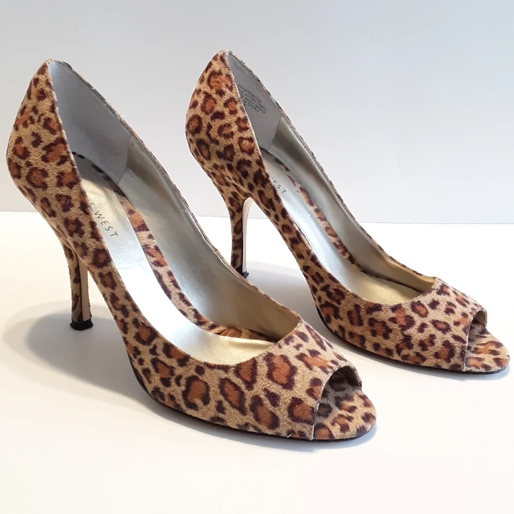 Nine West Sorbet Leopard Print Peep Toe Pumps EUC sz 9